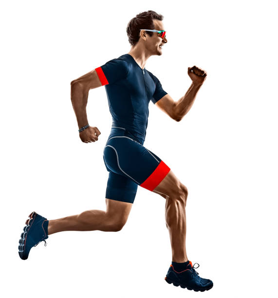 istock triathlete triathlon runner running  silhouette isolated white background 1203868628