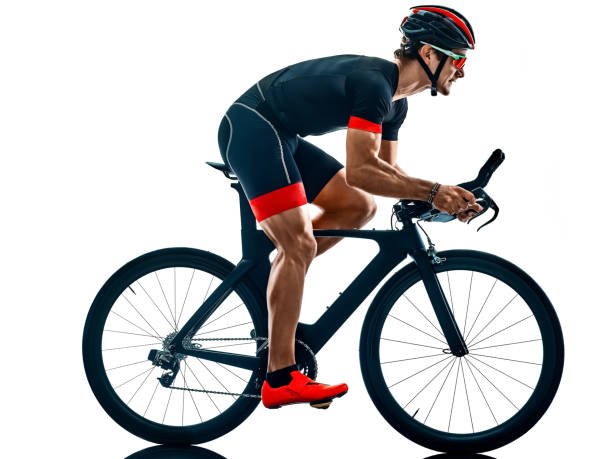 triathlete triathlon Cyclist cycling silhouette isolated white background