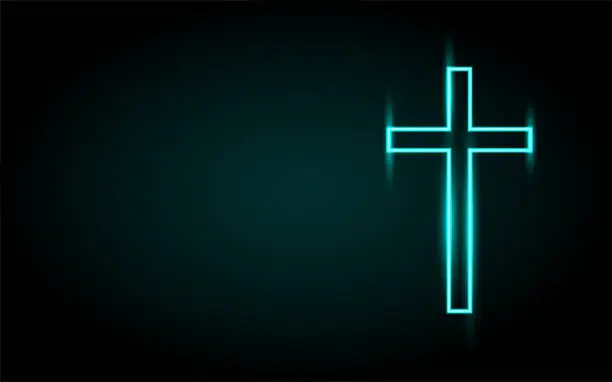 Vector illustration of Neon glowing lines, Black magic concept, crucifix background wallpaper design