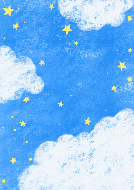 illustrations, cliparts, dessins animés et icônes de étoile sur le ciel de nuit avec le fond de dessin de main de nuage. - crayon pastel illustrations