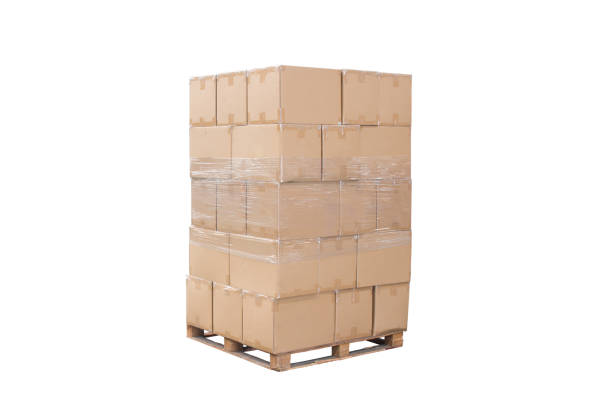 istock Brown boxes on wood pallet, white background with clipping path 1203880649