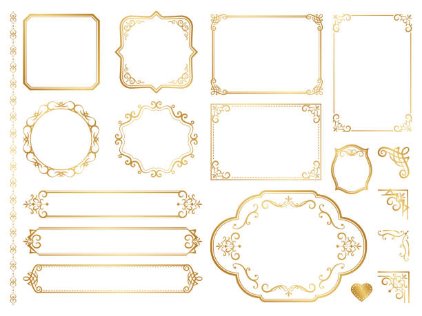 ilustrações de stock, clip art, desenhos animados e ícones de golden ornate frames and scroll elements. - decorating