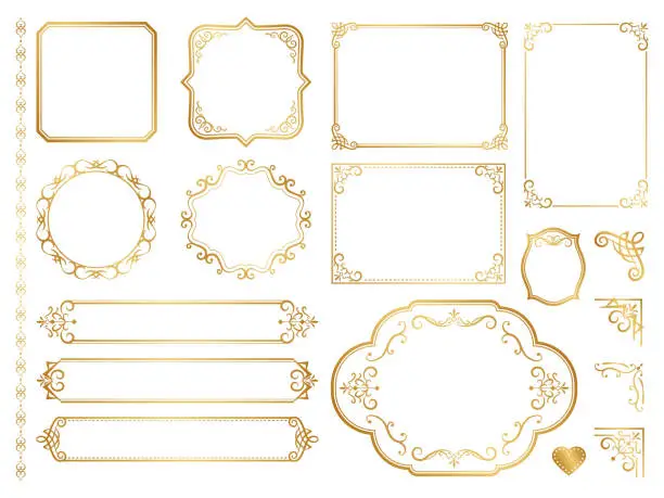 Vector illustration of Golden ornate frames and scroll elements.