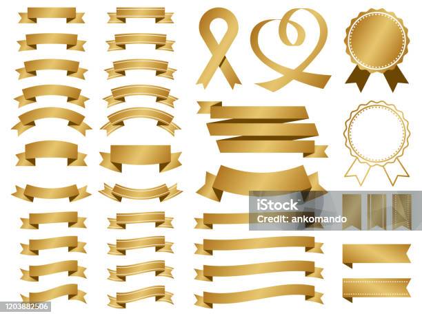 各種ゴールドベクターリボンのセット - リボンのベクターアート素材や画像を多数ご用意 - リボン, 金色, 金属 金