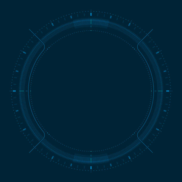 illustrazioni stock, clip art, cartoni animati e icone di tendenza di centro cerchio hud su schermo digitale blu scuro sfondo informatico. - radar technology backgrounds circle