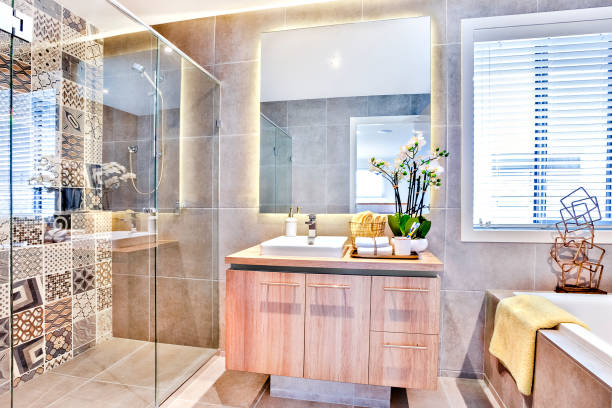 istock Luxurious Bathroom With Wall-Mounted Cabinet 1203884750