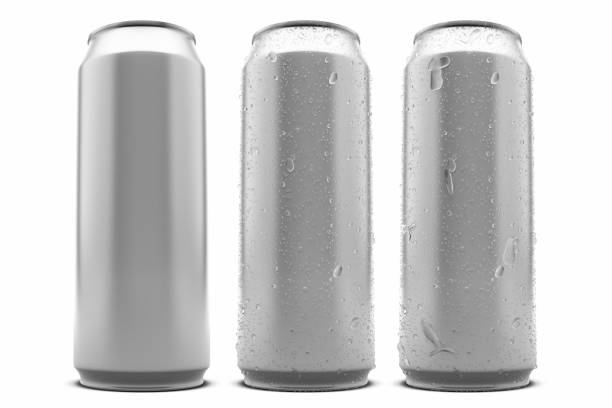 3d rendering canned with water drops isolated on white background. stock photo