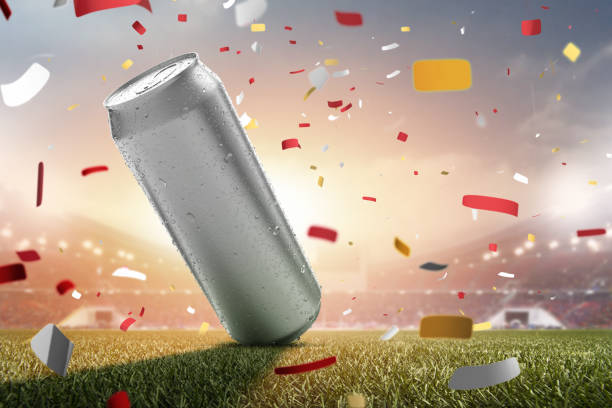 photo of beverage canned put on sports stadium stock photo