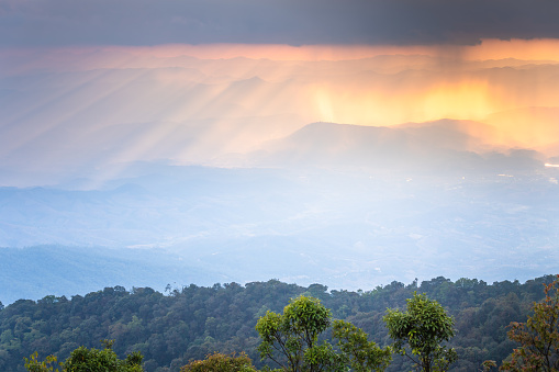 Panoramic view nature landscape scenic sunrise and mist on mountain view at the north Thailand Doi Inthanon