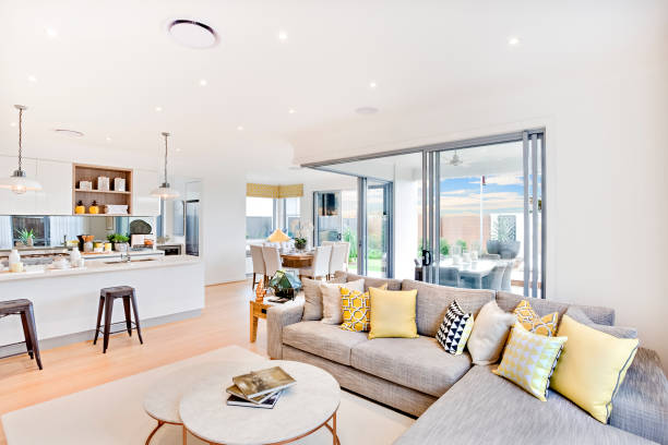 istock Stylish Living Room Attached To The Kitchen 1203894193