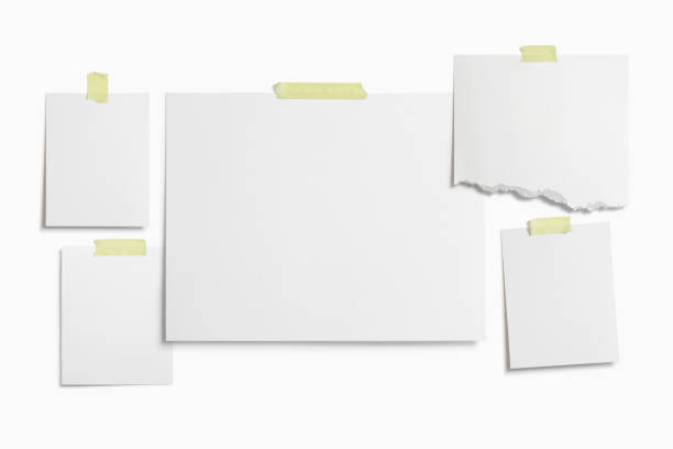 istock Moodboard template composition with blank photo cards, torn paper, polaroid frame glued with yellow adhesive tape and isolated on white for easy editing. 1203898647