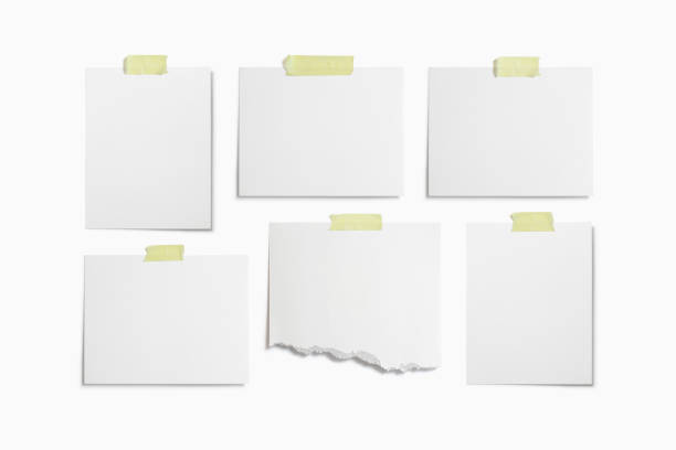 istock Moodboard template composition with blank photo cards, torn paper, polaroid frame glued with yellow adhesive tape and isolated on white for easy editing. 1203898714