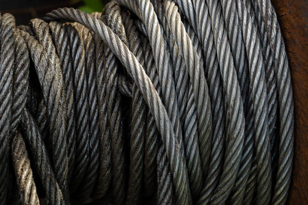 istock Used wire rope and oil stains. 1203898791