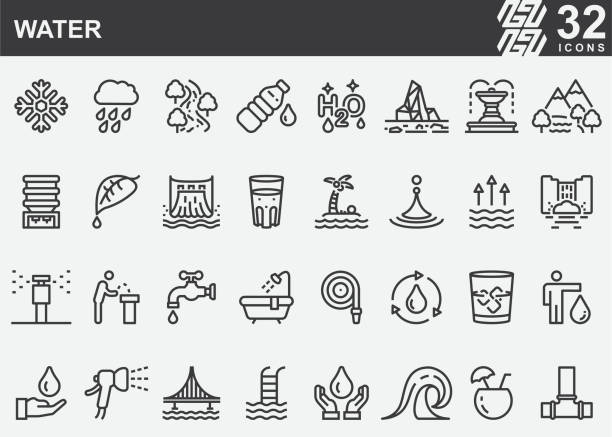 ilustrações de stock, clip art, desenhos animados e ícones de water line icons - fountain