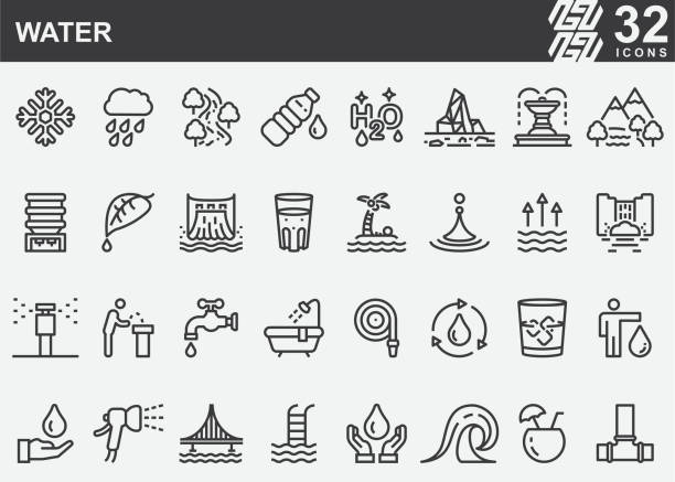 Water Line Icons Water Line Icons fountains stock illustrations