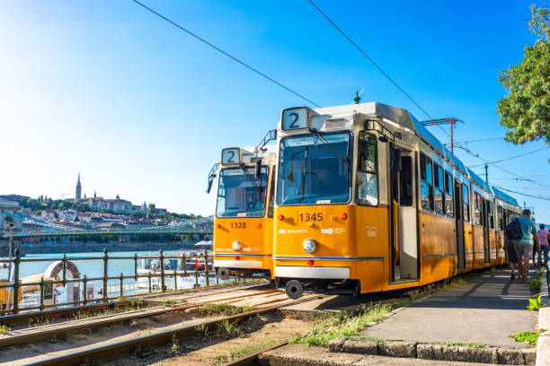 istock Budapest Donau river waterfront historic yellow tramway view 1203905753