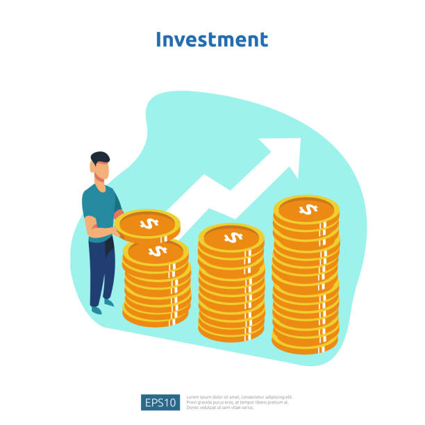 istock Finance performance of return on investment ROI. income salary rate increase concept illustration with people character and arrow. business profit growth, sale grow margin revenue with dollar symbol 1203905797