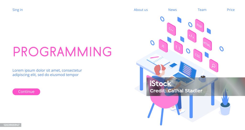 Stylish Vector Isometric 3d Programming Programmer At Work Illustration ...