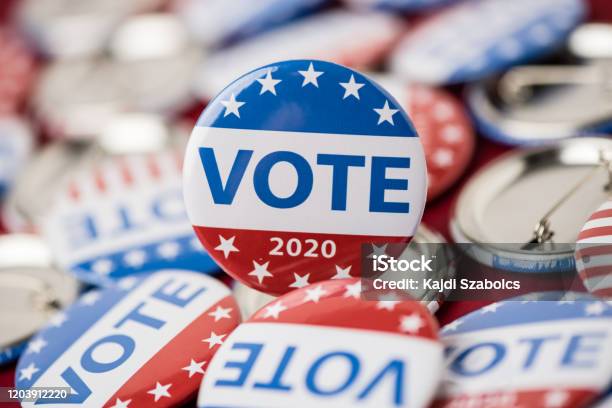 Vote Election Badge Button For 2020 Background Vote Usa 2020 Stock Photo - Download Image Now