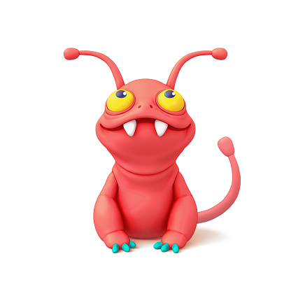3d Digital Illustration Of A Cute Little Cartoon Red Monster Sitting On  White Background Stock Photo - Download Image Now - iStock