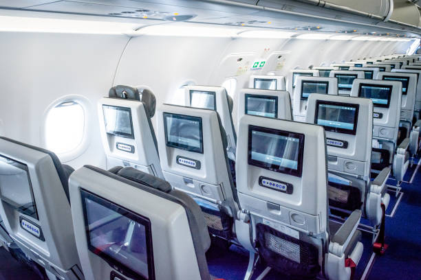 istock Commercial airplane, Passenger Cabin, Economy Class. 1203914498