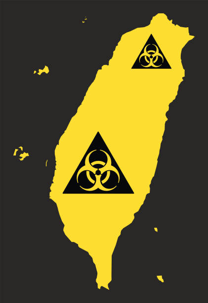 ilustrações, clipart, desenhos animados e ícones de mapa de taiwan com ilustração de sinal de vírus biohazard em preto e amarelo - toxic waste biochemical warfare biohazard symbol dirty