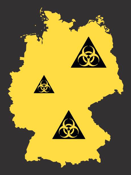 ilustrações, clipart, desenhos animados e ícones de mapa da alemanha com ilustração de sinal de vírus biohazard em preto e amarelo - toxic waste biochemical warfare biohazard symbol dirty