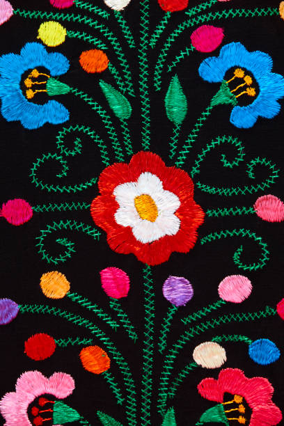 Mexican traditional ornament style colorful textile with floral pattern decoration