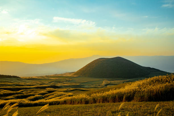 istock Komezuka of Mount Aso (Aso-san), the largest active volcano in Japan 1203921779
