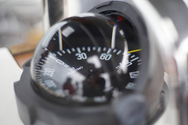 istock Close-up of ship compass on sailing boat 1203922979