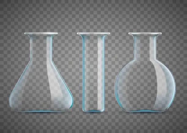 Vector illustration of Chemical laboratory beaker or test tubes. Empty glassware
