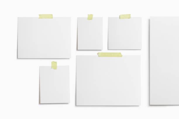 istock Moodboard template composition with blank photo cards, torn paper, polaroid frame glued with yellow adhesive tape and isolated on white for easy editing. 1203924167