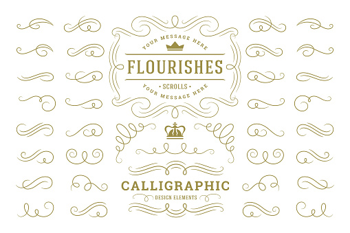 Calligraphic design elements vintage ornaments swirls and scrolls ornate decorations vector design elements. Good for retro design, greeting cards, certificates borders, frames and invitations.