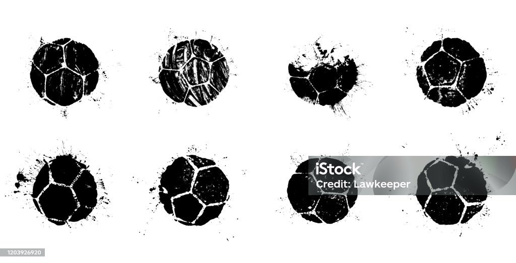 Гранж футбольный мяч абстрактные силуэты набор - Векторная графика Футбол роялти-фри