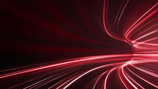 Red High Speed Light Streaks Background - Abstract, Data Transfer, Cyber Security- Loopable