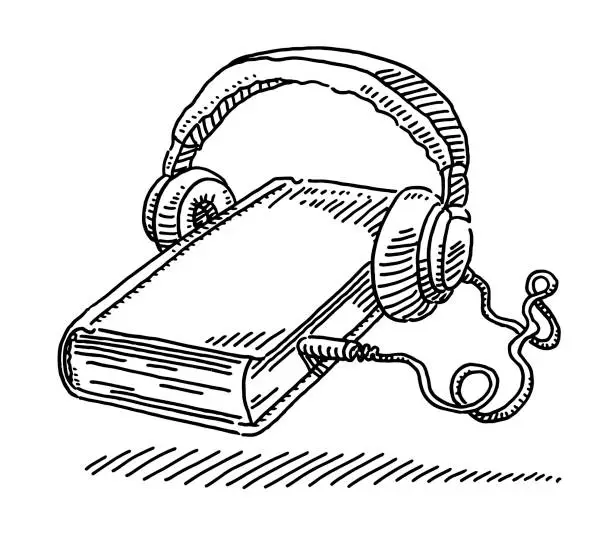 Vector illustration of Audio Book Headphones Symbol Drawing
