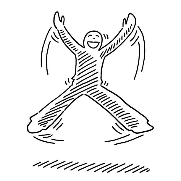 Jumping Happy Human Figure Drawing Hand-drawn vector drawing of a Jumping Happy Human Figure. Black-and-White sketch on a transparent background (.eps-file). Included files are EPS (v10) and Hi-Res JPG. jumping jacks stock illustrations
