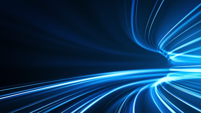 Blue High Speed Light Streaks Background - Abstract, Data Transfer, Bandwidth - Loopable