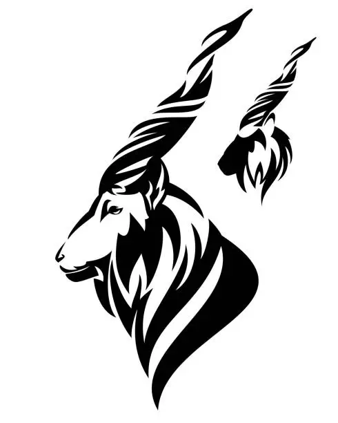 Vector illustration of markhor mountain goat black vector profile head