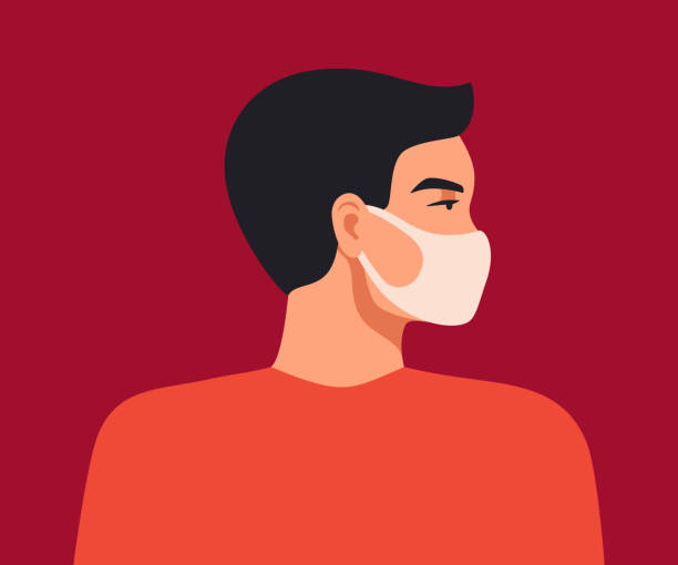 stockillustraties, clipart, cartoons en iconen met wuhan nieuwe coronavirus 2019. de jonge aziatische mens draagt een ademhalingsmasker om tegen coronavirus en luchtvervuiling te beschermen. - man met mondkapje