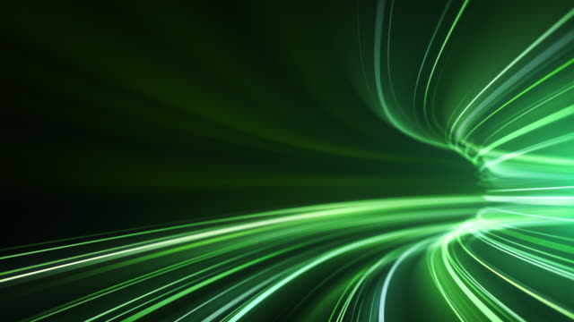 Green High Speed Light Streaks Background - Abstract, Data Transfer, Bandwidth - Loopable