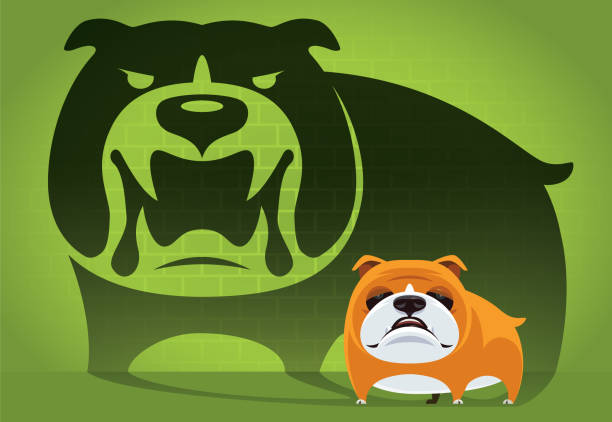 sleepy bulldog with angry shadow vector illustration of sleepy bulldog with angry shadow angry dog barking cartoon stock illustrations