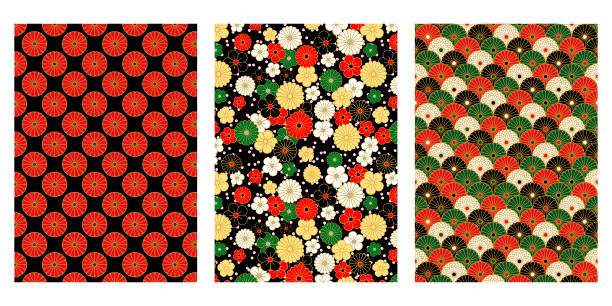 japońska klasyczna kolekcja w tle kwiatowego koła kwiatowego - design abstract petal asia stock illustrations