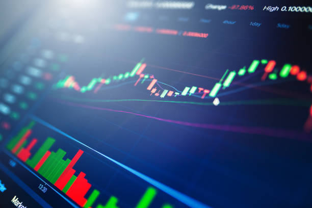 istock Financial charts at digital display 1203943910
