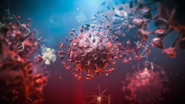 rendering 3d dell'epidemia di coronavirus e del virus delle malattie influenzali. concetto medico - retrovirus foto e immagini stock