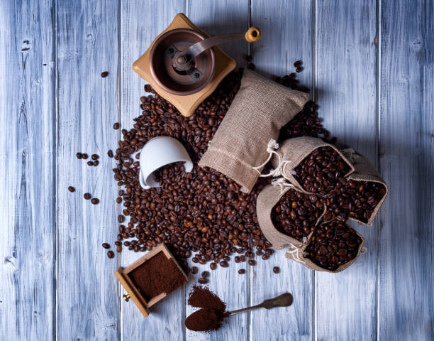 istock Jute bags with coffee beans and grinder 1203950799