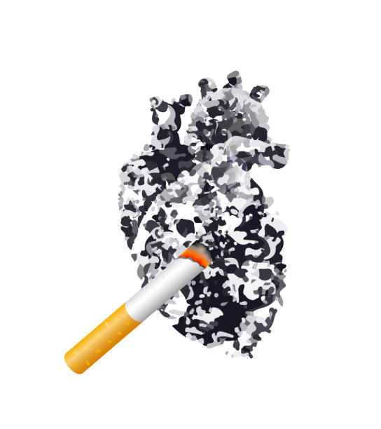 сигарета на абстрактном черном человеческом сердце. бросить курить, всемирный день без табака. - toxic substance smoke abstract green stock illustrations