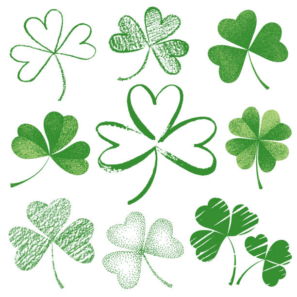 Vector icon of clover Set hand-drawn leaf clover for St. Patrick's Day st patricks day clover stock illustrations