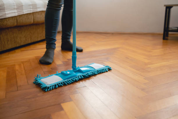 istock Young woman cleaning house 1203966127