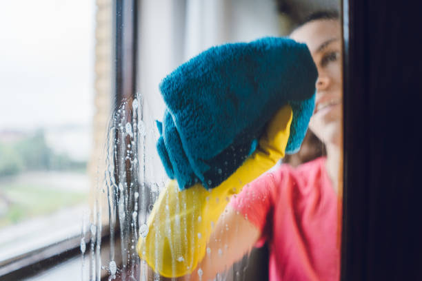 istock Woman washing windows 1203966849